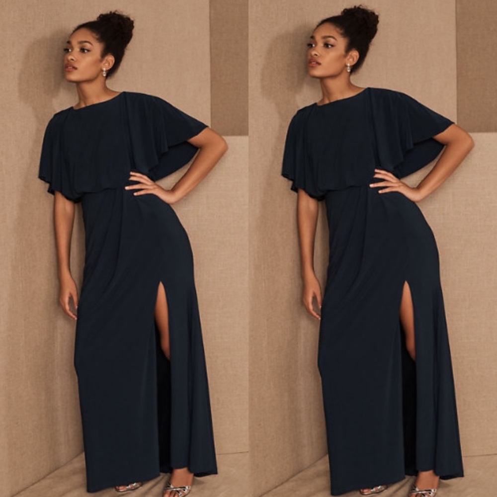 - BHLDN Navy Lena Flutter Sleeve Dress